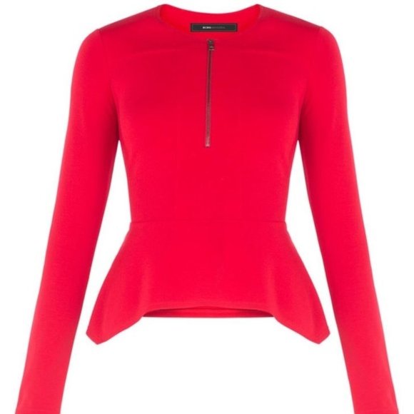 Jaynie Long Sleeve Peplum Knit Top In Rouge Red XS - Picture 1 of 7